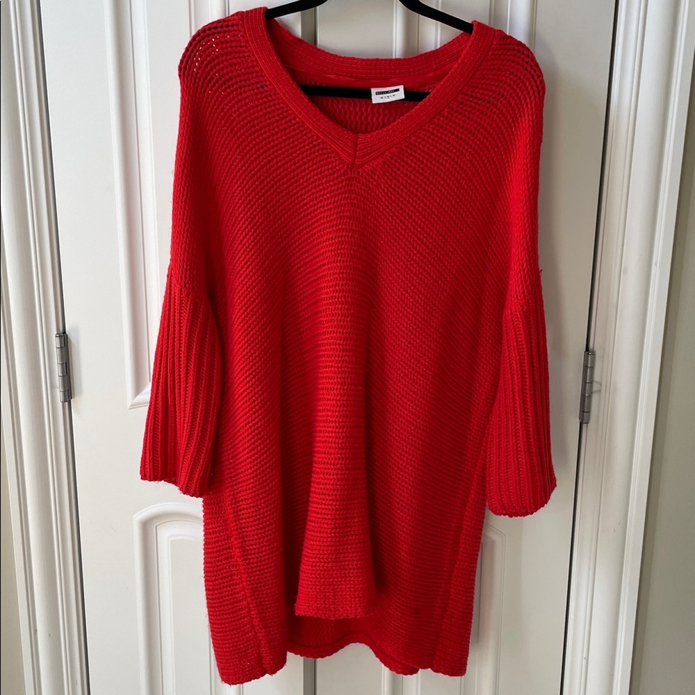 Noisy May Merry Christmas Red Knit V-neck Sweater tunic